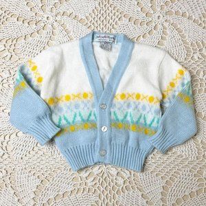 Vintage 1980s Judy Philippines Baby Boy 18 Months Pastel Knit Cardigan Sweater
